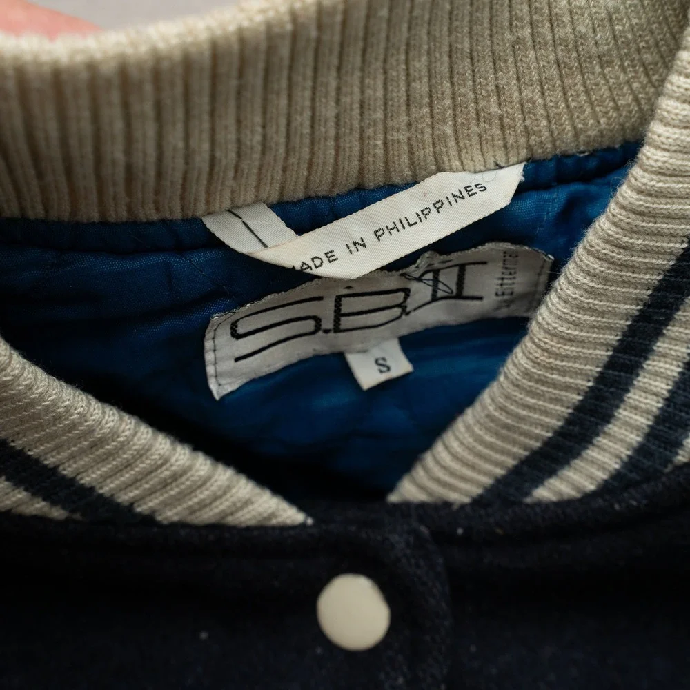 Vtg 80s 90s SBII by Bitterman‎ Fly High Club Varsity Jacket Leather Wool Size S
